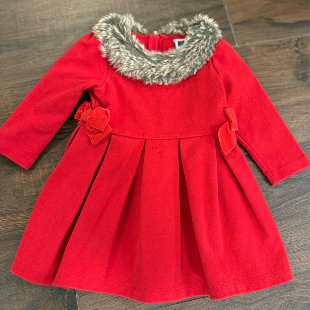 Janie and jack Red Dress with Faux Fur Collar